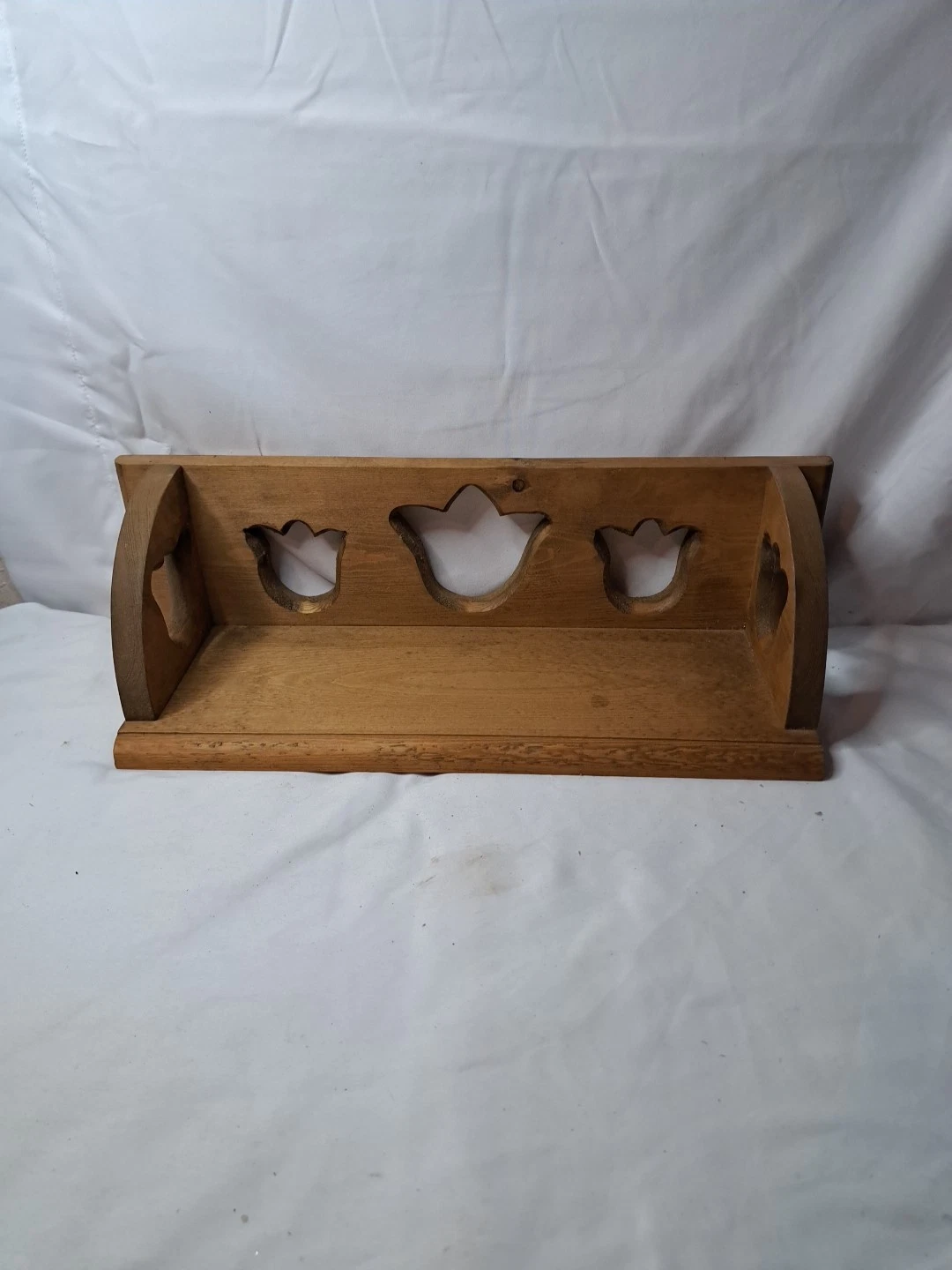 Vintage Handmade Wooden Tulip Cutout Wall Shelf Fa